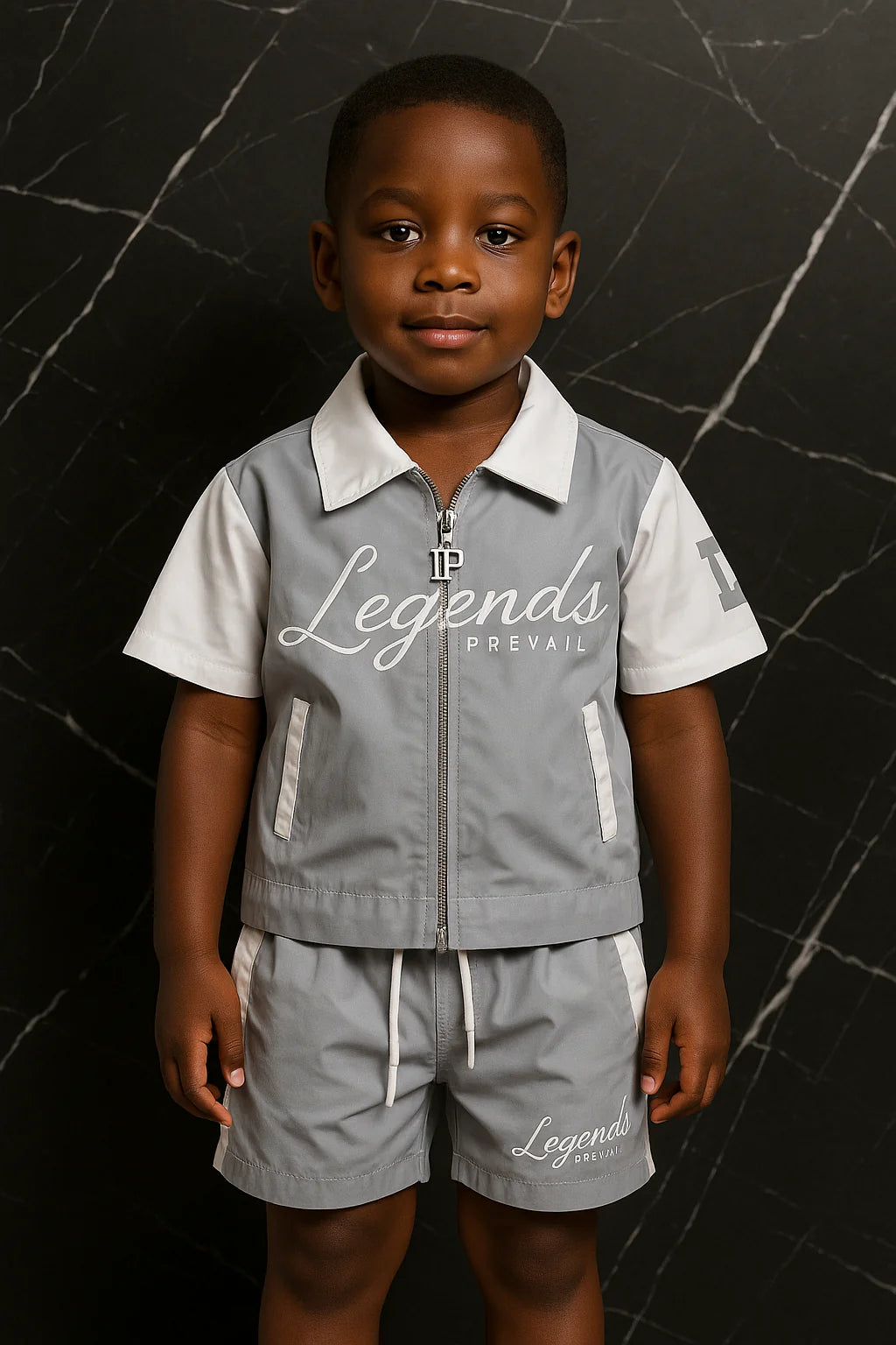 Legends Prevail Kids Short Sleeve Windbreaker Set In Grey/White