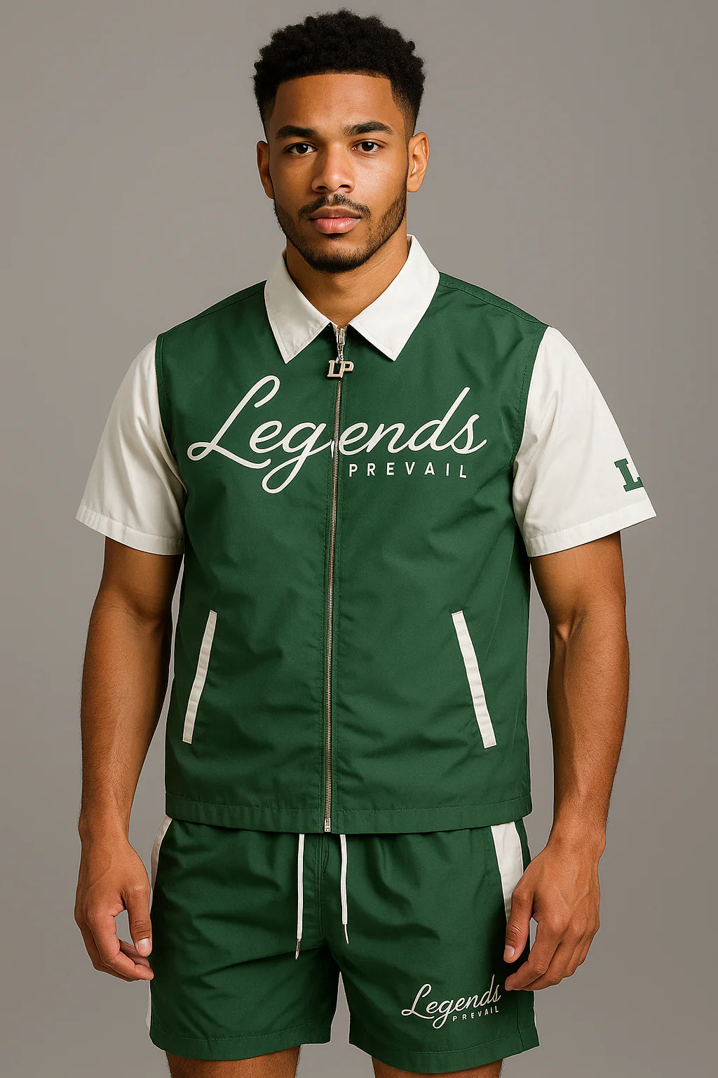 Legends Prevail Short Sleeve Windbreaker Set In Green and White