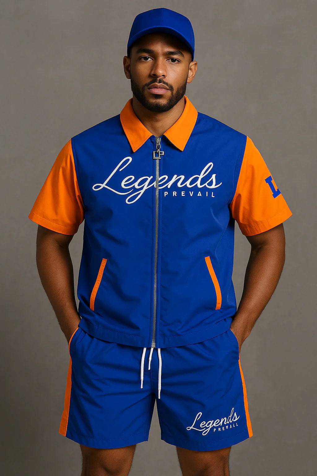 Legends Prevail Short Sleeve Windbreaker Set In Blue and Orange
