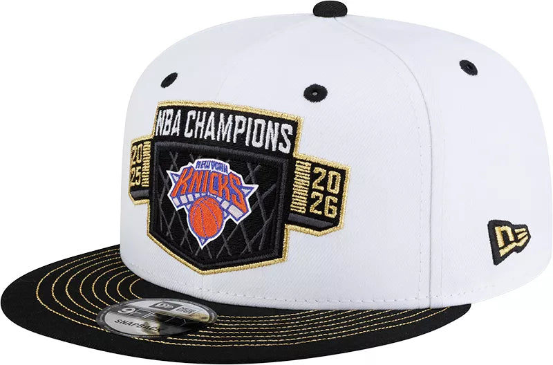 New York Knicks New Era White/Black 2026 NBA Finals Champions Locker Room 9FIFTY Snapback Hat