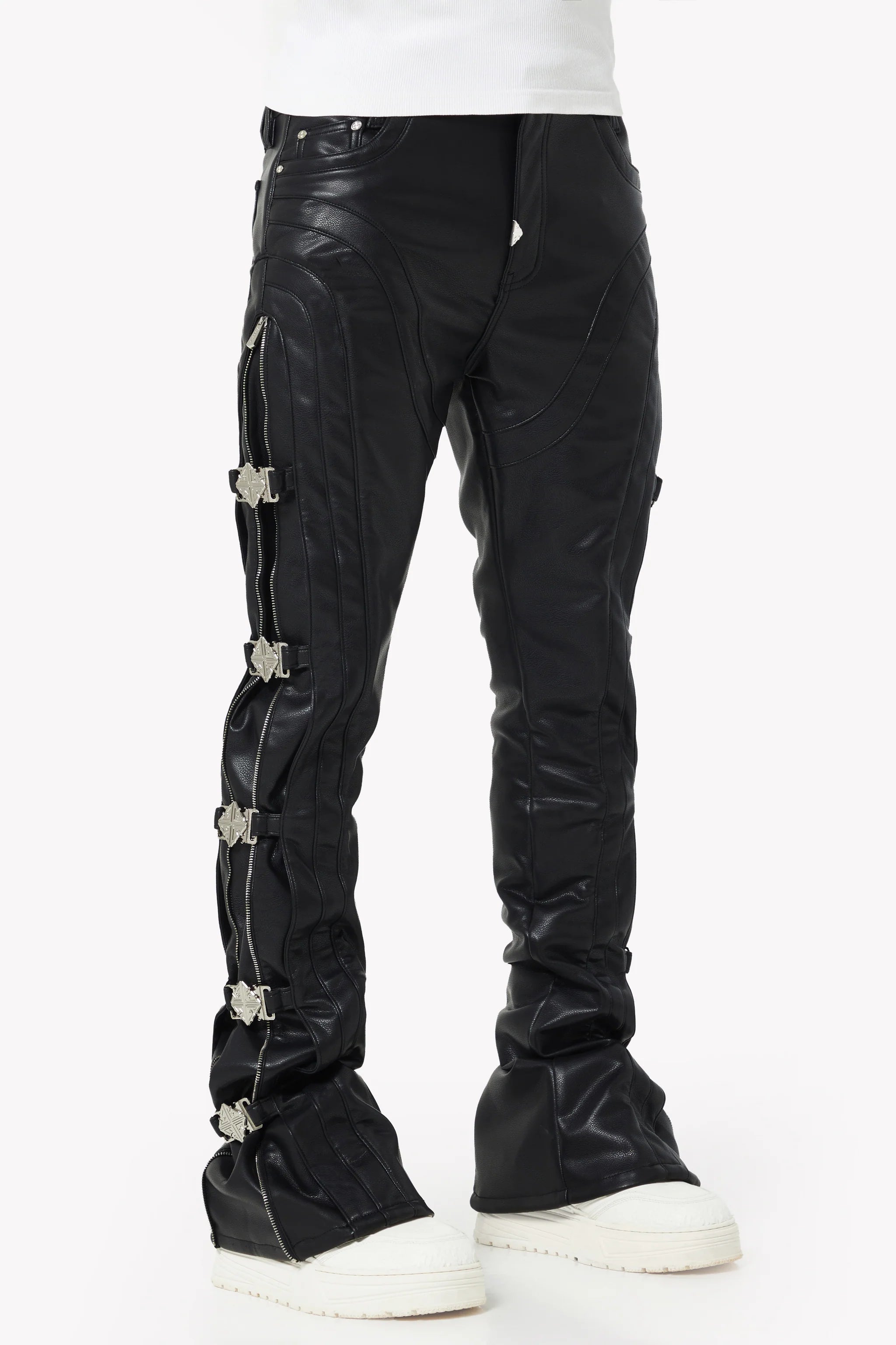 Guapi Obsidian Black Buckle Leather Pants