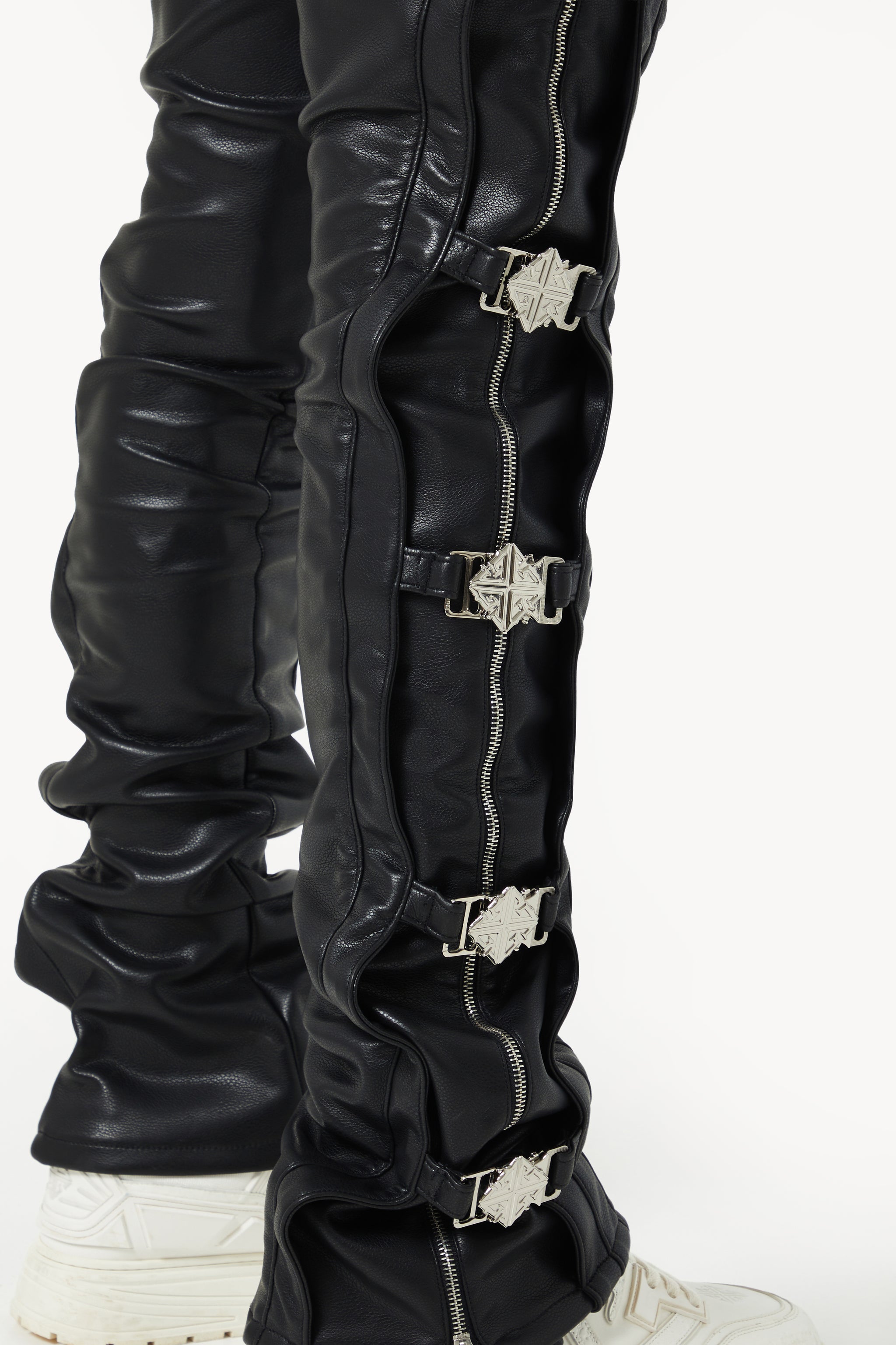 Guapi Obsidian Black Buckle Leather Pants