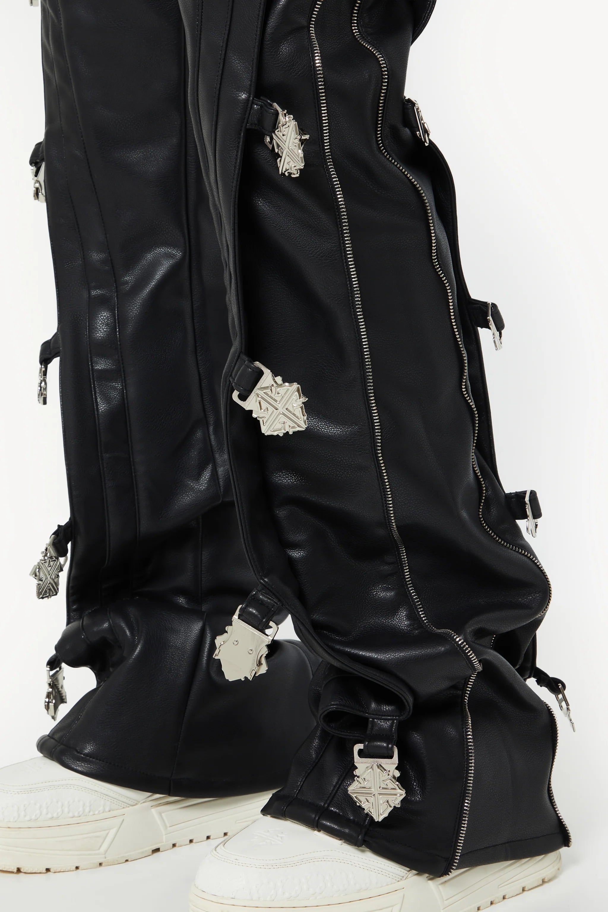 Guapi Obsidian Black Buckle Leather Pants