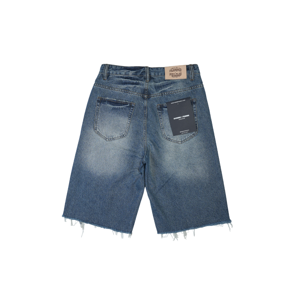 Homme + Femme Maison Crest Denim Shorts In Blue