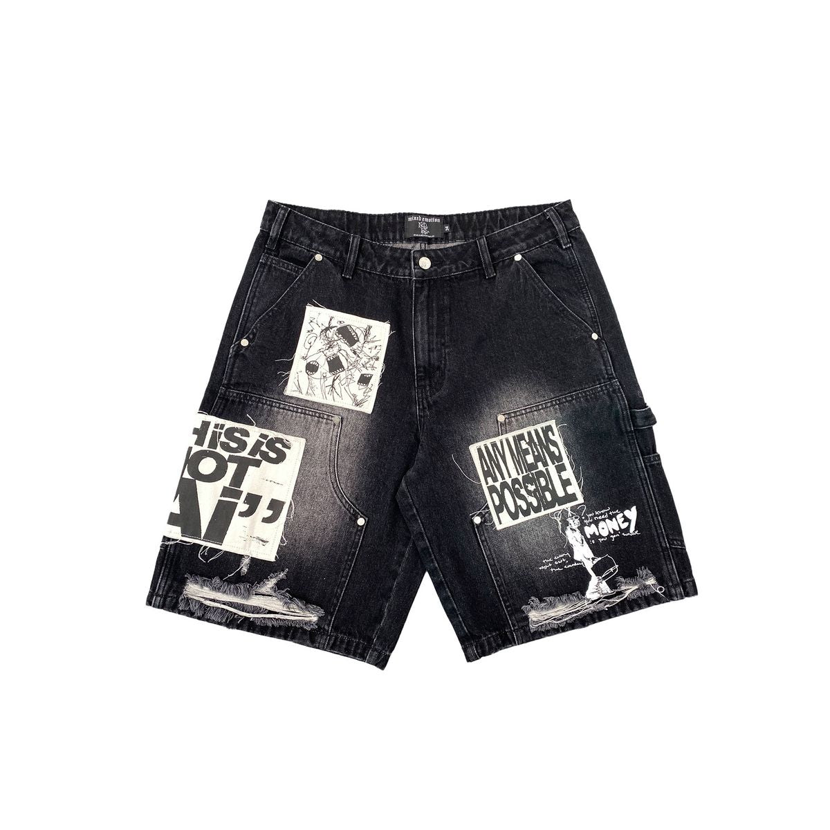 Mixed Emotion Blue “AI” Shorts In Black Denim