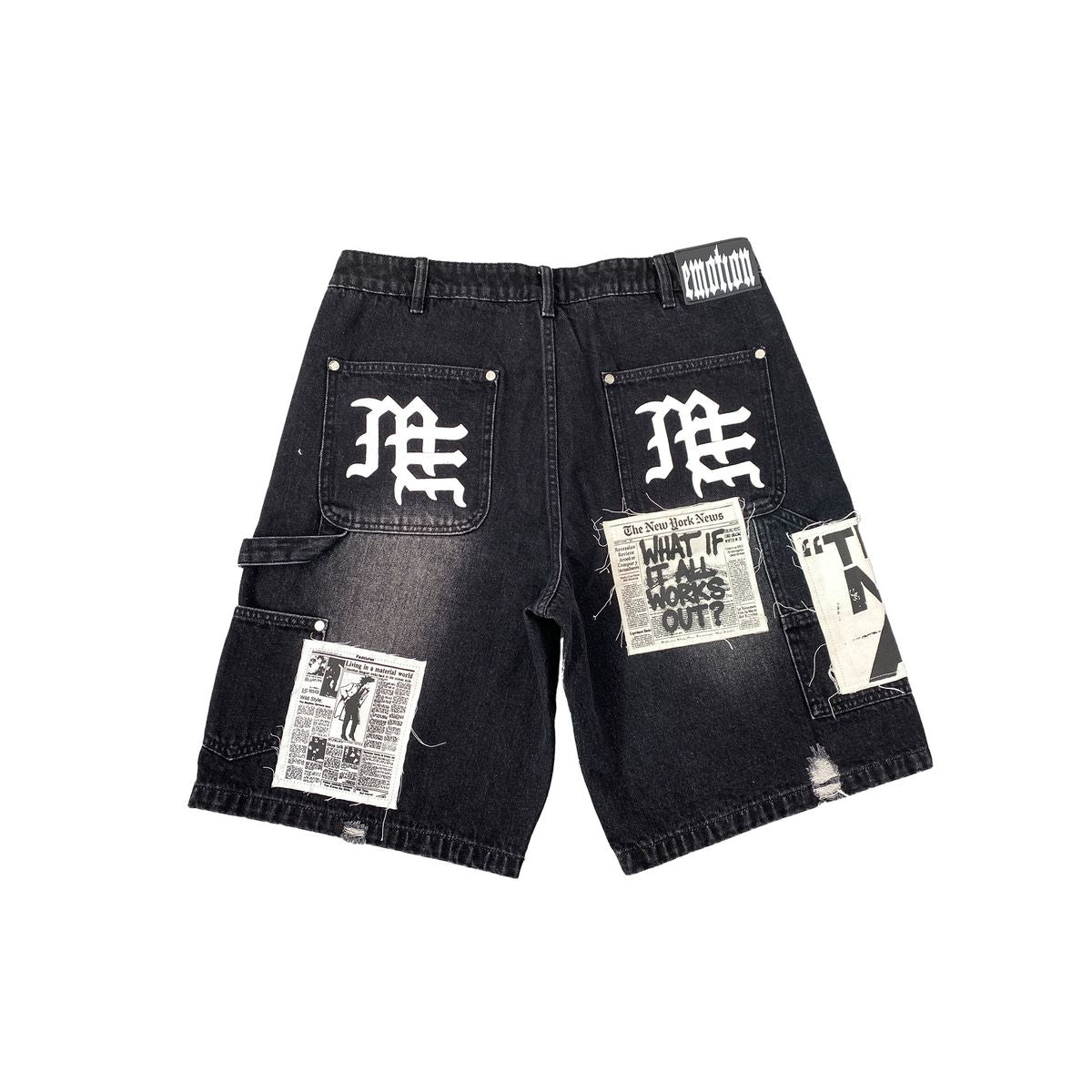 Mixed Emotion Blue “AI” Shorts In Black Denim