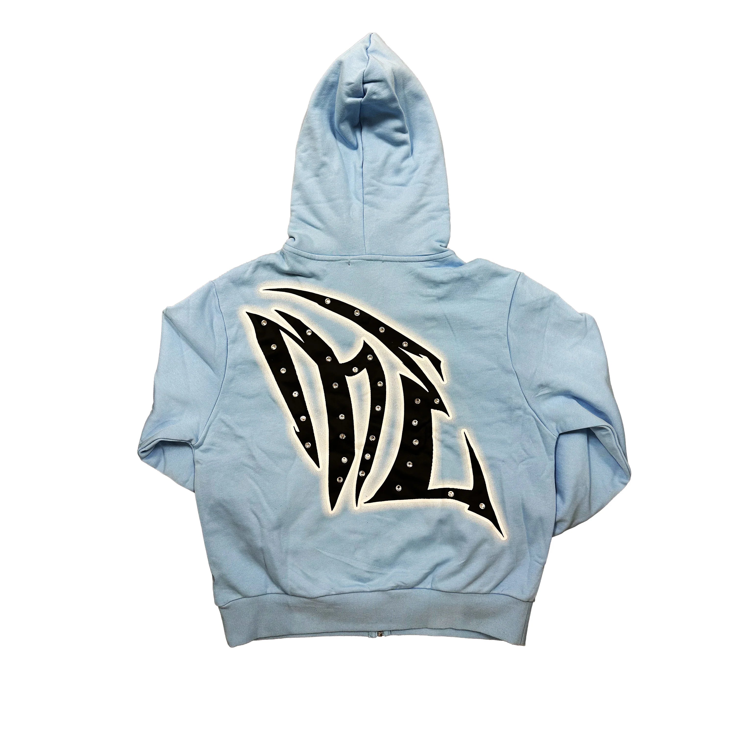 Mixed Emotion Blue Grafitti Rhinestone Hoodie