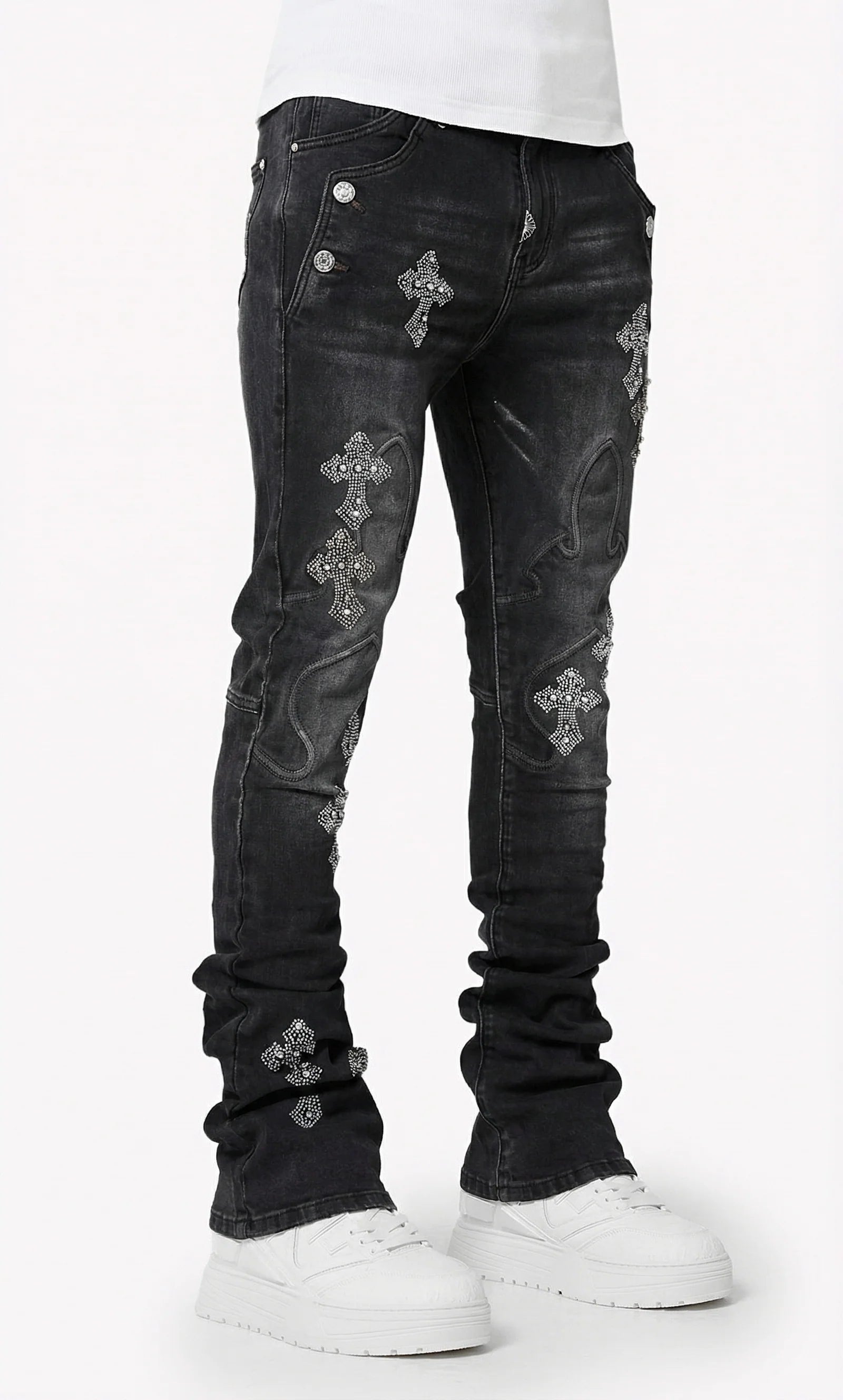 Guapi Obsidian Black Faded Cross Denim Jeans