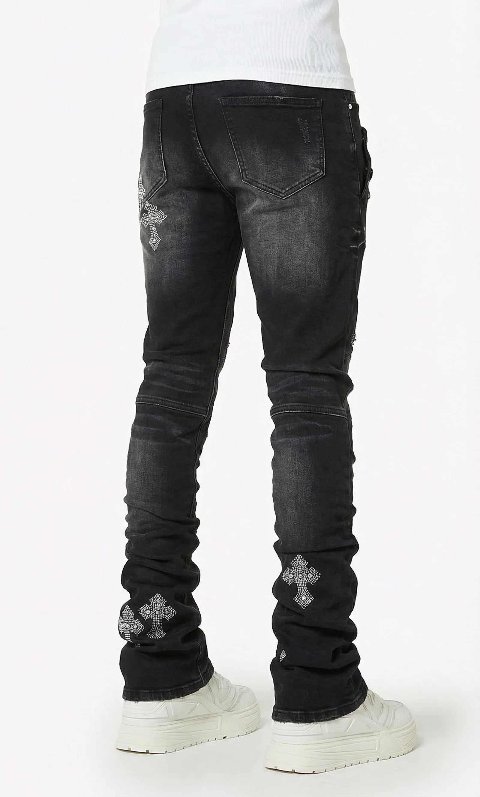 Guapi Obsidian Black Faded Cross Denim Jeans