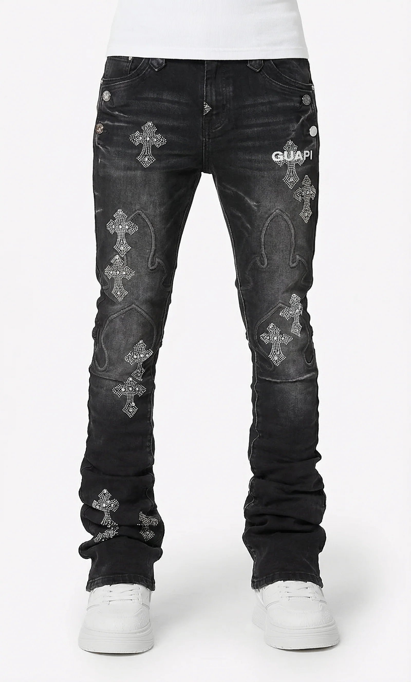 Guapi Obsidian Black Faded Cross Denim Jeans