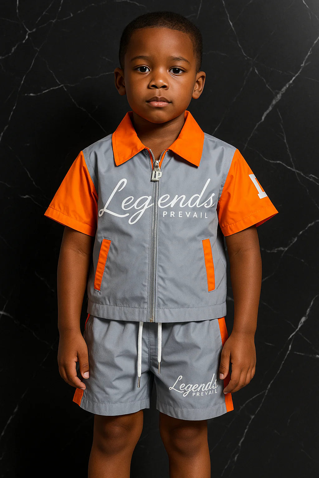 Legends Prevail Kids Short Sleeve Windbreaker Set In Orange/Grey