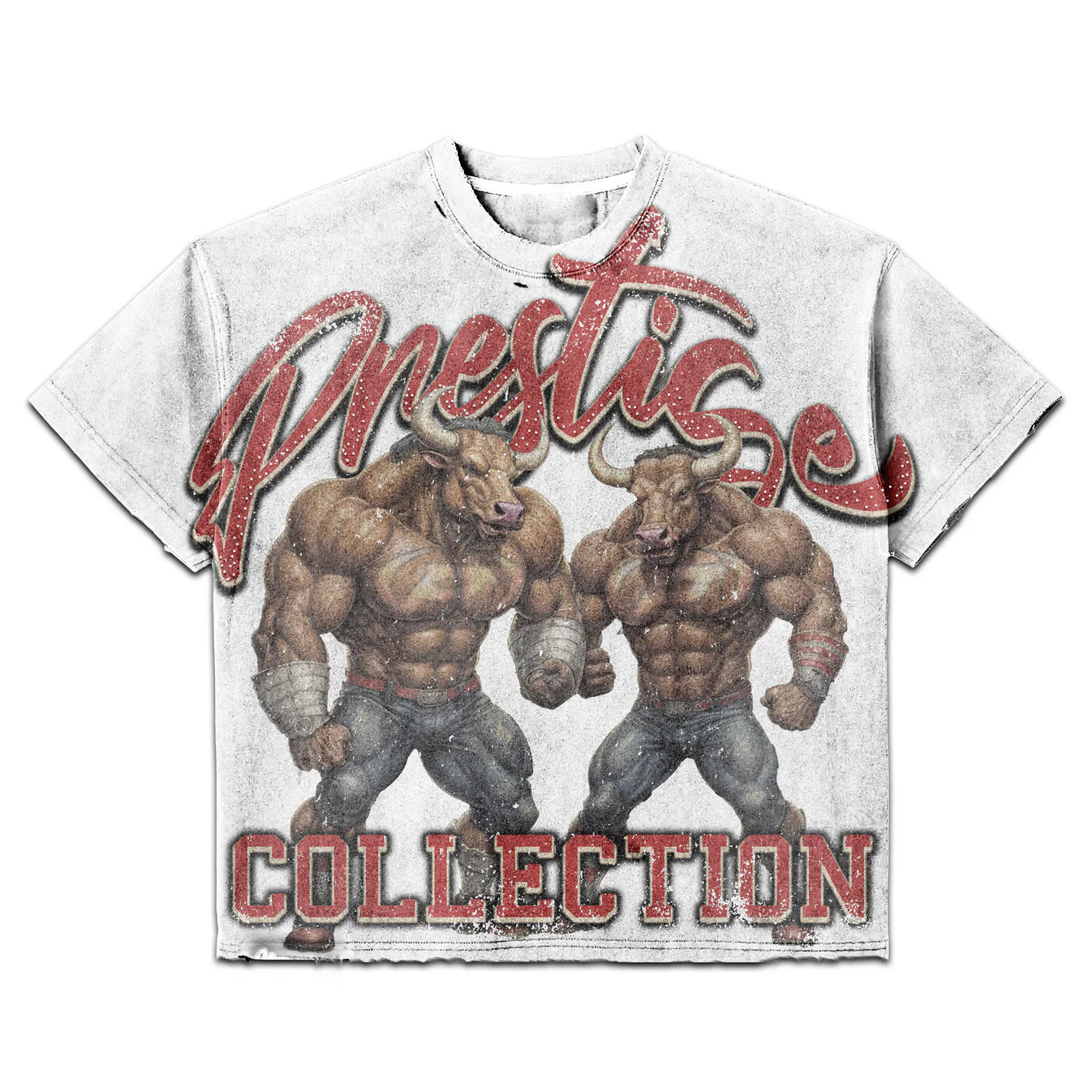 Prestige Rhinestone Bulls T-Shirt In White Wash