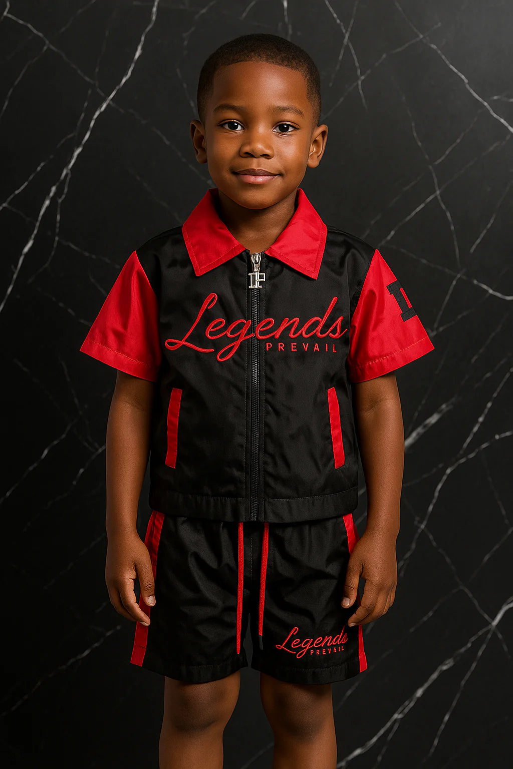 Legends Prevail Kids Short Sleeve Windbreaker Set In Red/Black