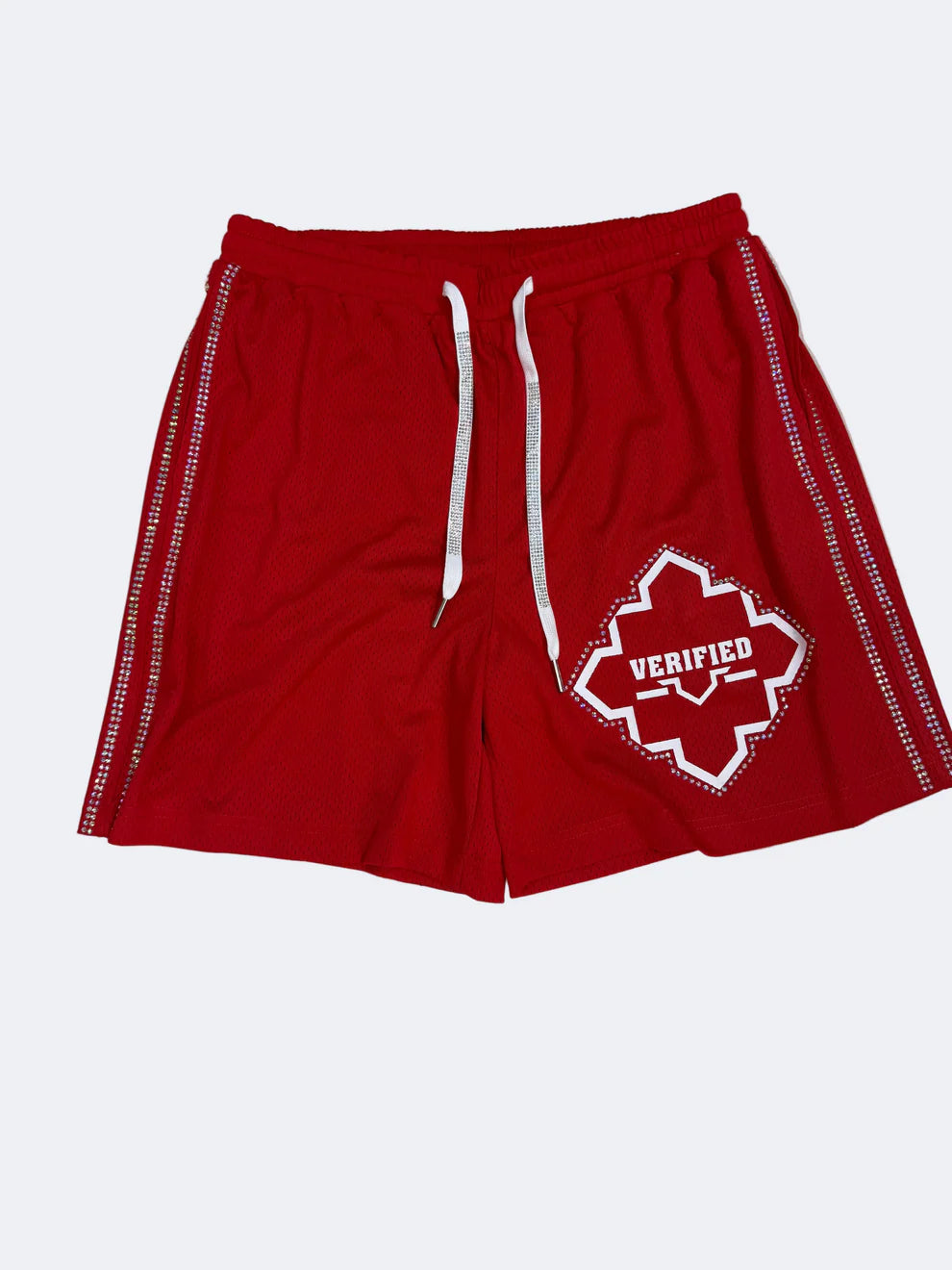 Verified Star Signature Shorts With Rhinestones In Red