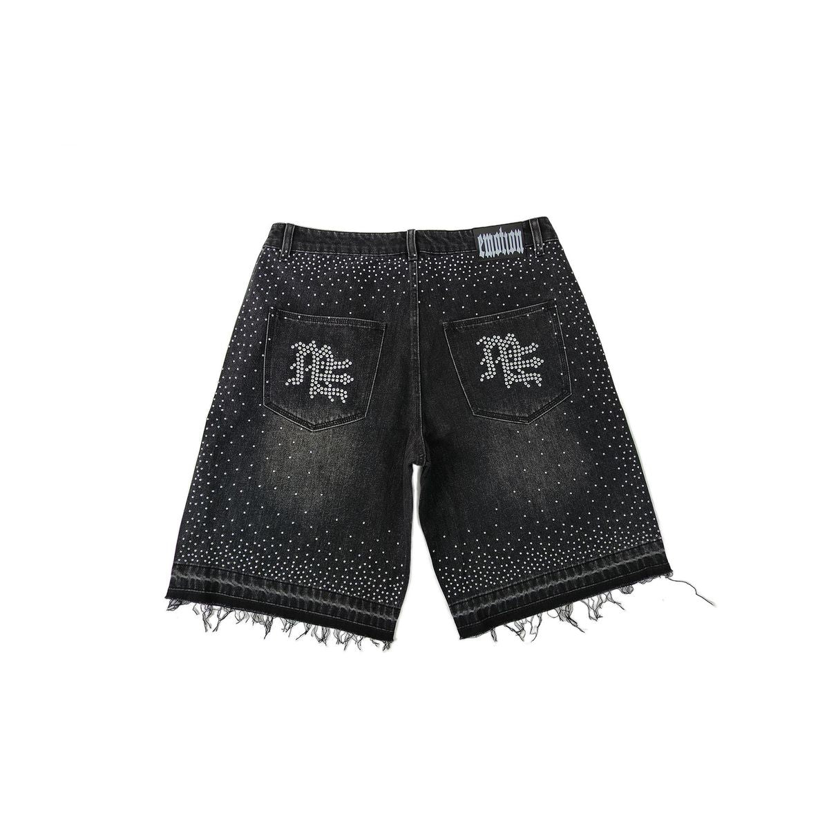 Mixed Emotion ME Rhinestone Shorts In Black Denim