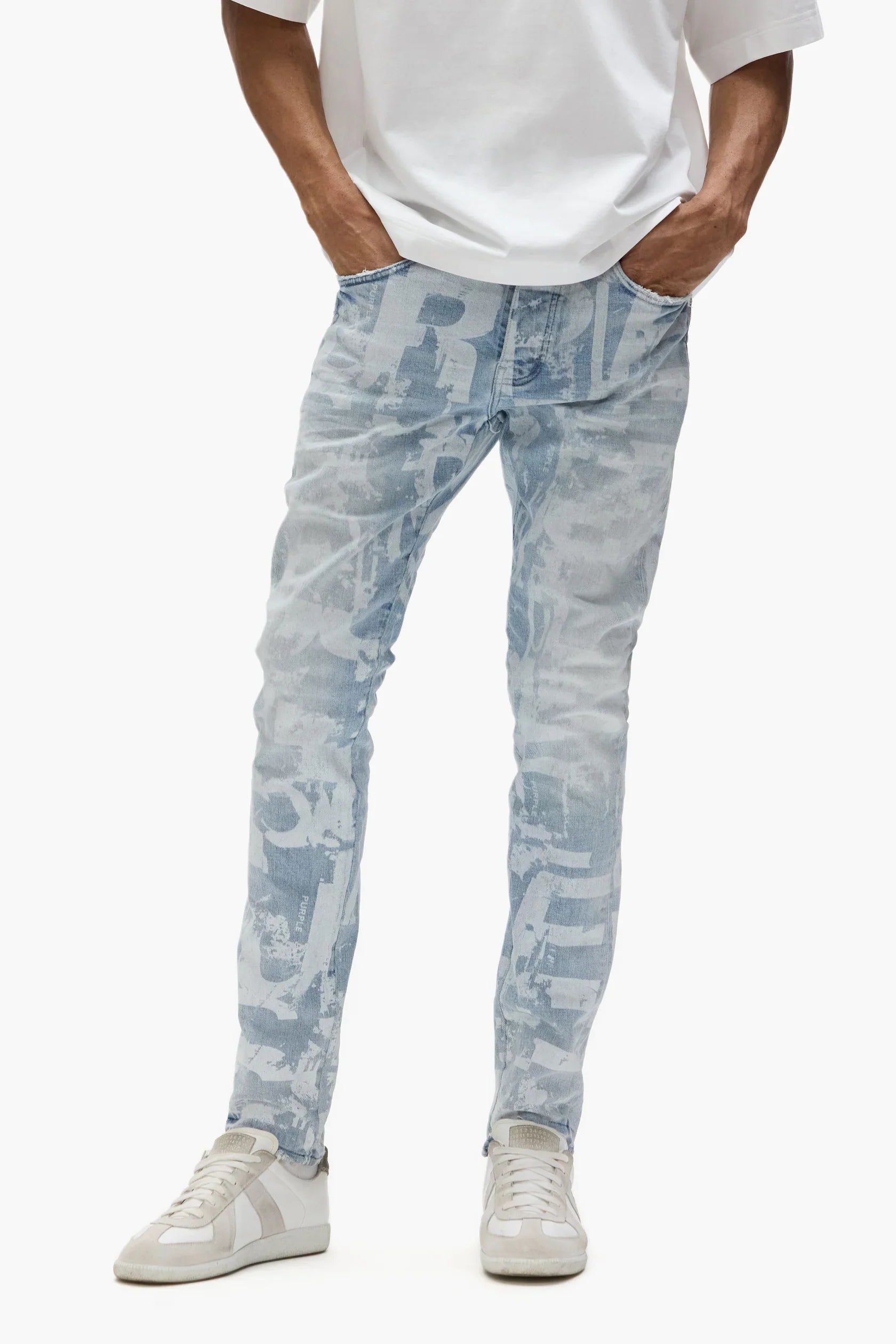 Purple Brand P001 Skinny Grunge Print Jean Light Indigo P001-SGGT325