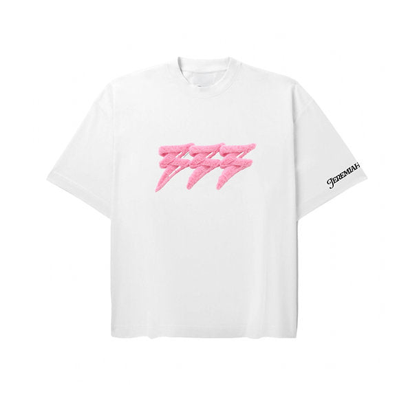 333 3eyevision Don't Be Afraid Pink Shaggy T-Shirt In White