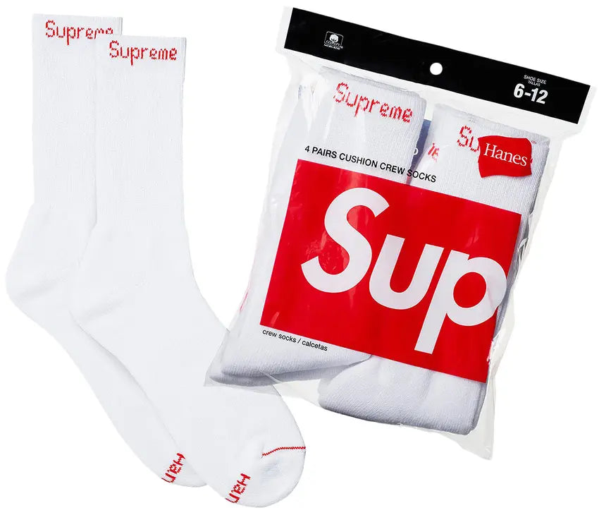Supreme x Hanes Crew Socks (4 Pack)White