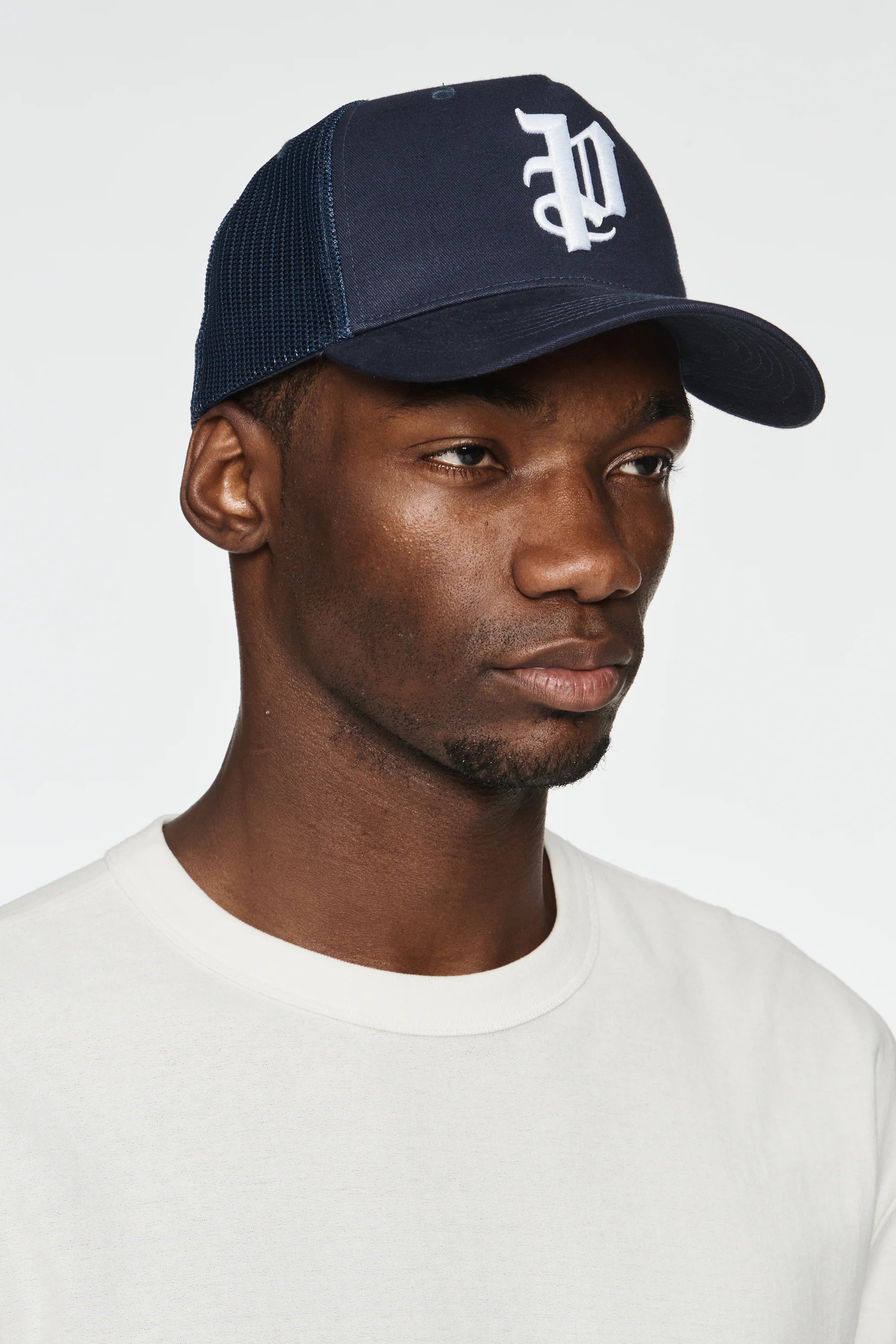 Purple Brand P Logo Trucker Hat Navy Blue