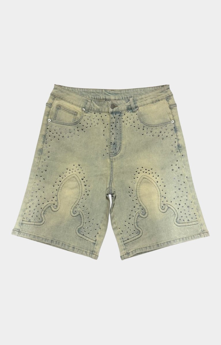 Concept Valor Rhinestone Denim Shorts In Vintage Blue