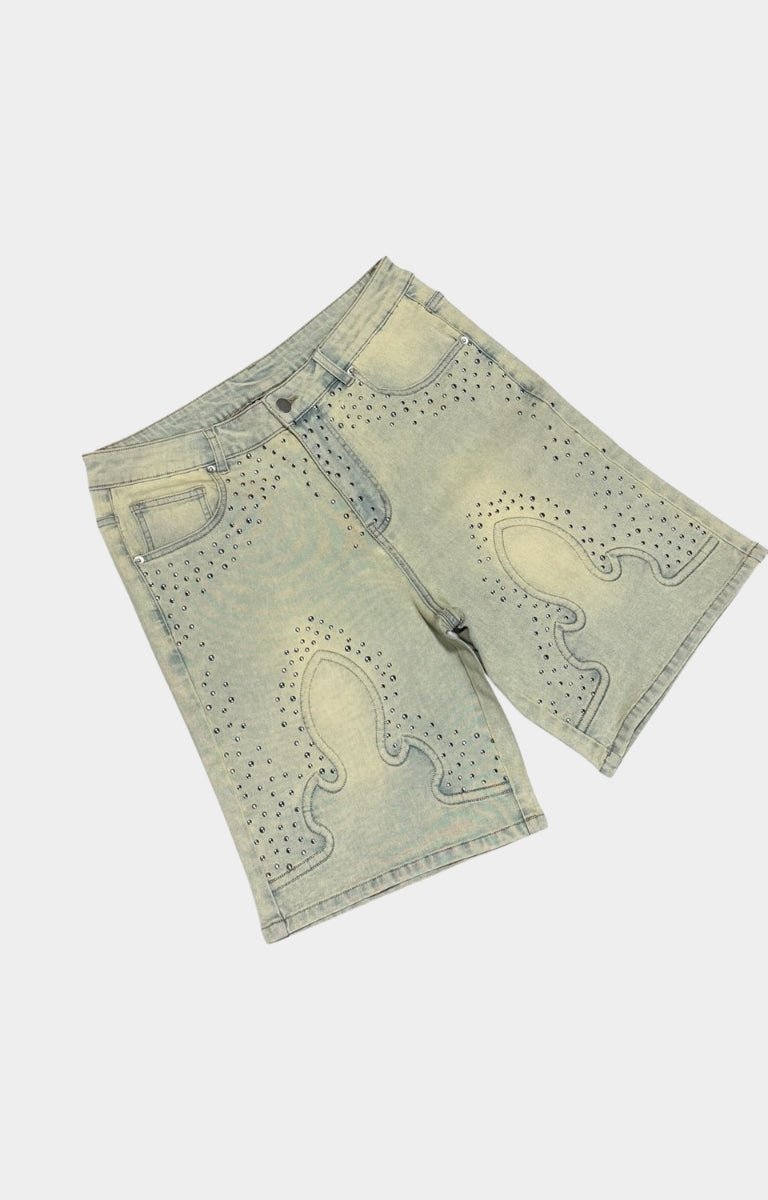 Concept Valor Rhinestone Denim Shorts In Vintage Blue