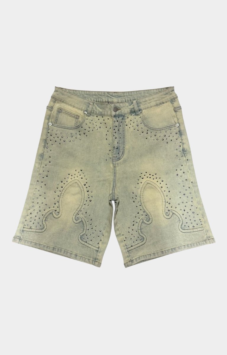 Concept Valor Rhinestone Denim Shorts In Vintage Blue