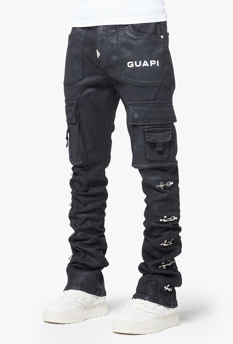 Guapi Obsidian Black Waxed Cargo Denim Jeans