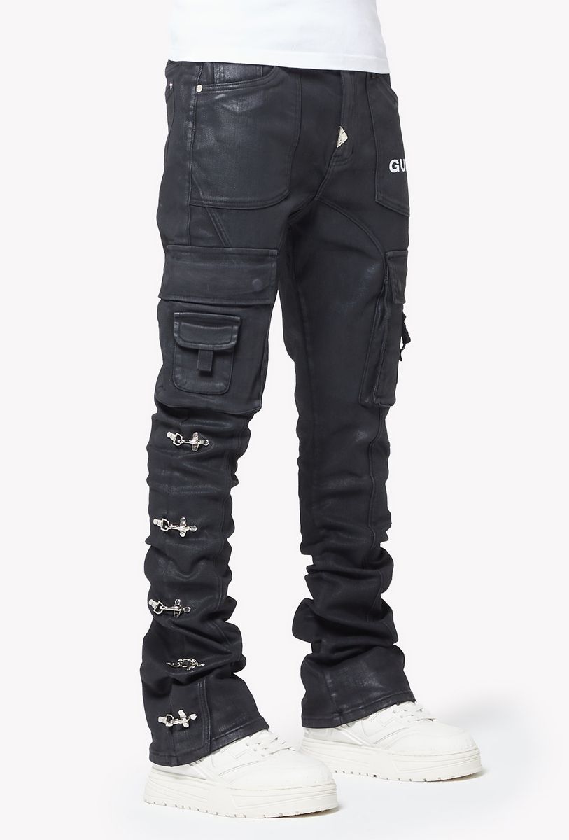 Guapi Obsidian Black Waxed Cargo Denim Jeans