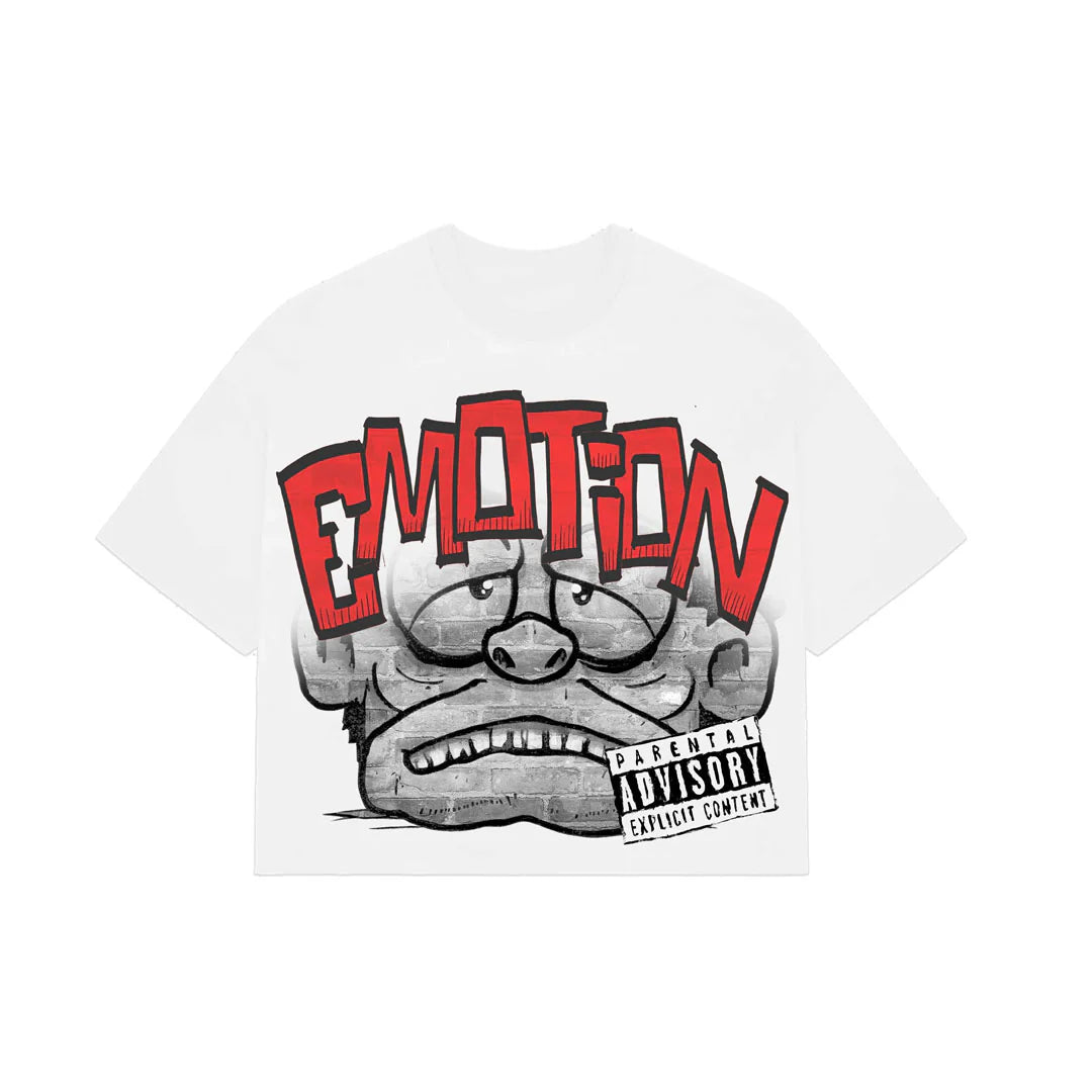 Mixed Emotion White “Monster” Cropped Tee