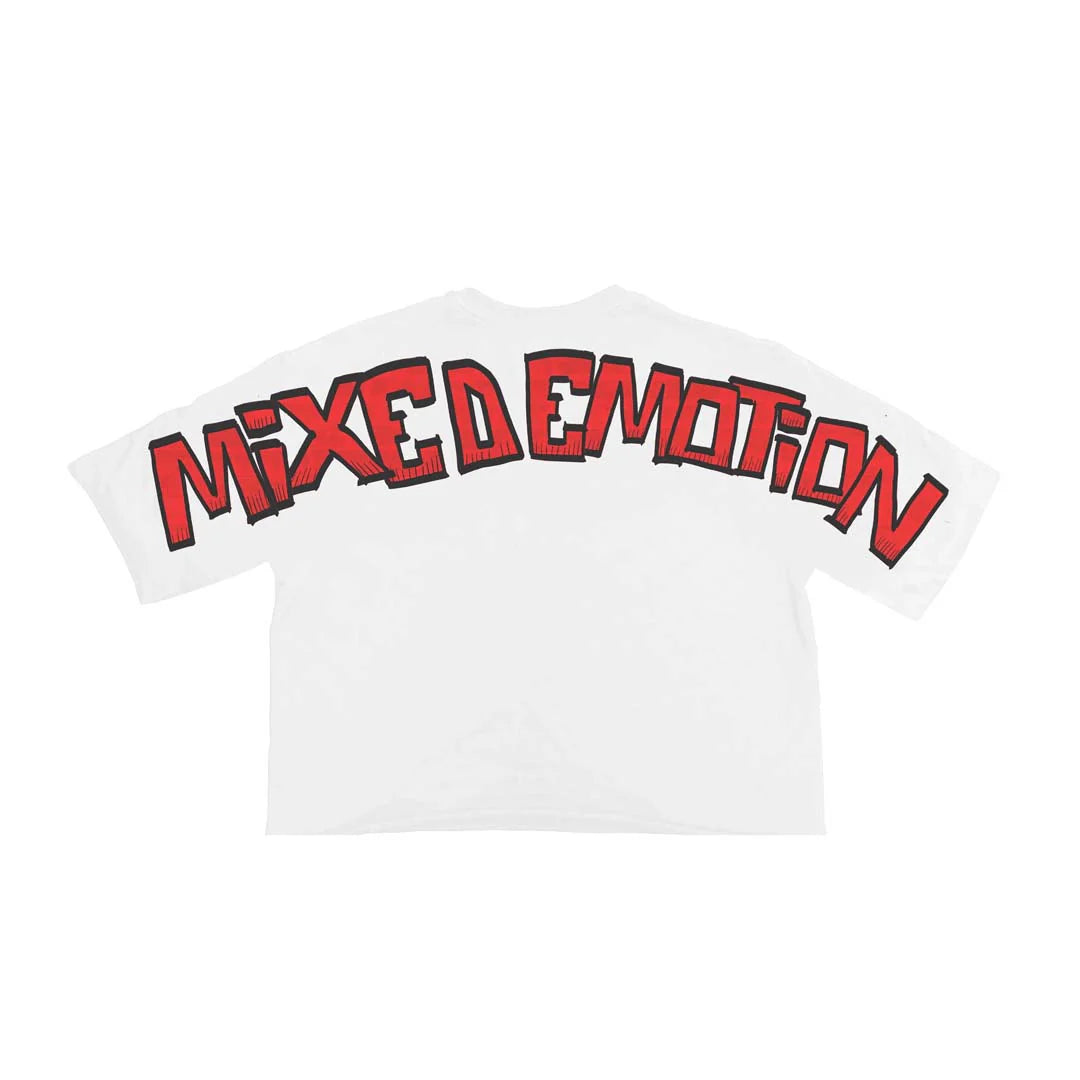 Mixed Emotion White “Monster” Cropped Tee