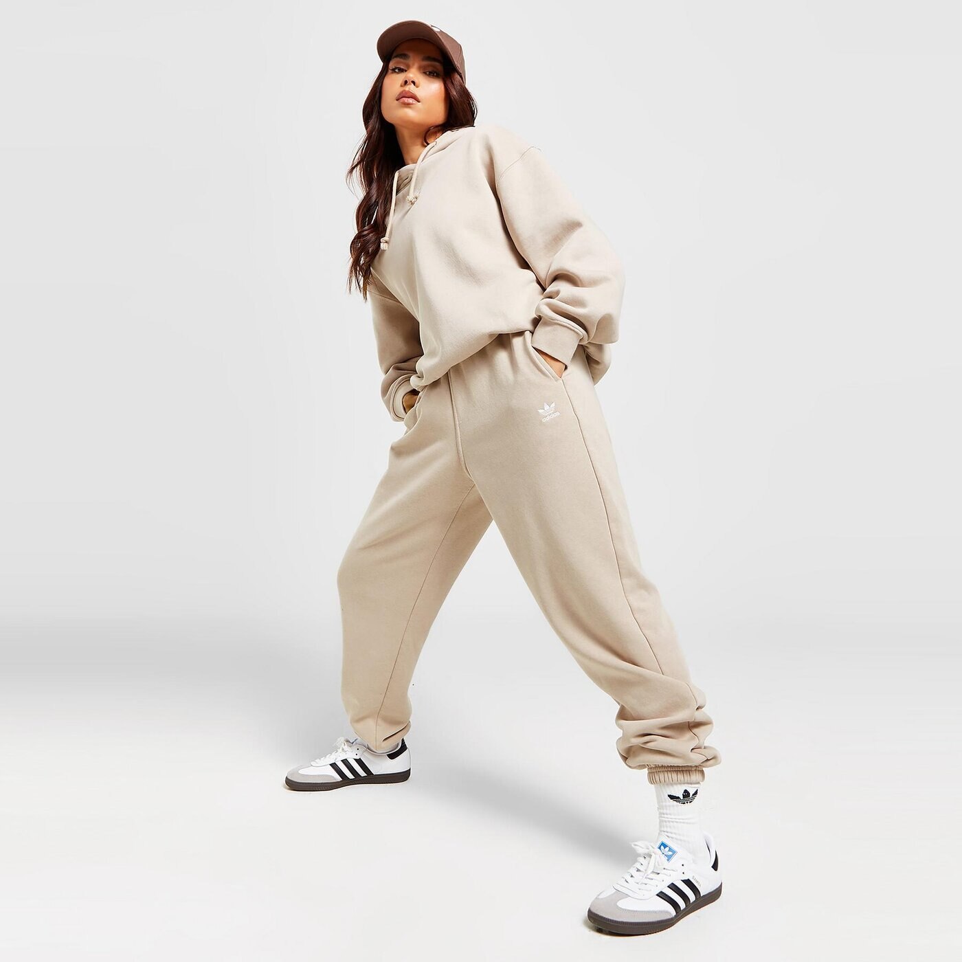 Adidas Originals Essentials Fleece Joggers In Beige IW0400